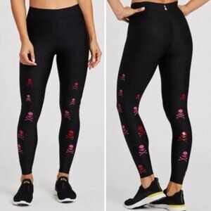 ULTRACOR x SoulCycle Black Pink Red Scatter Skull Athletic Leggings Size Small